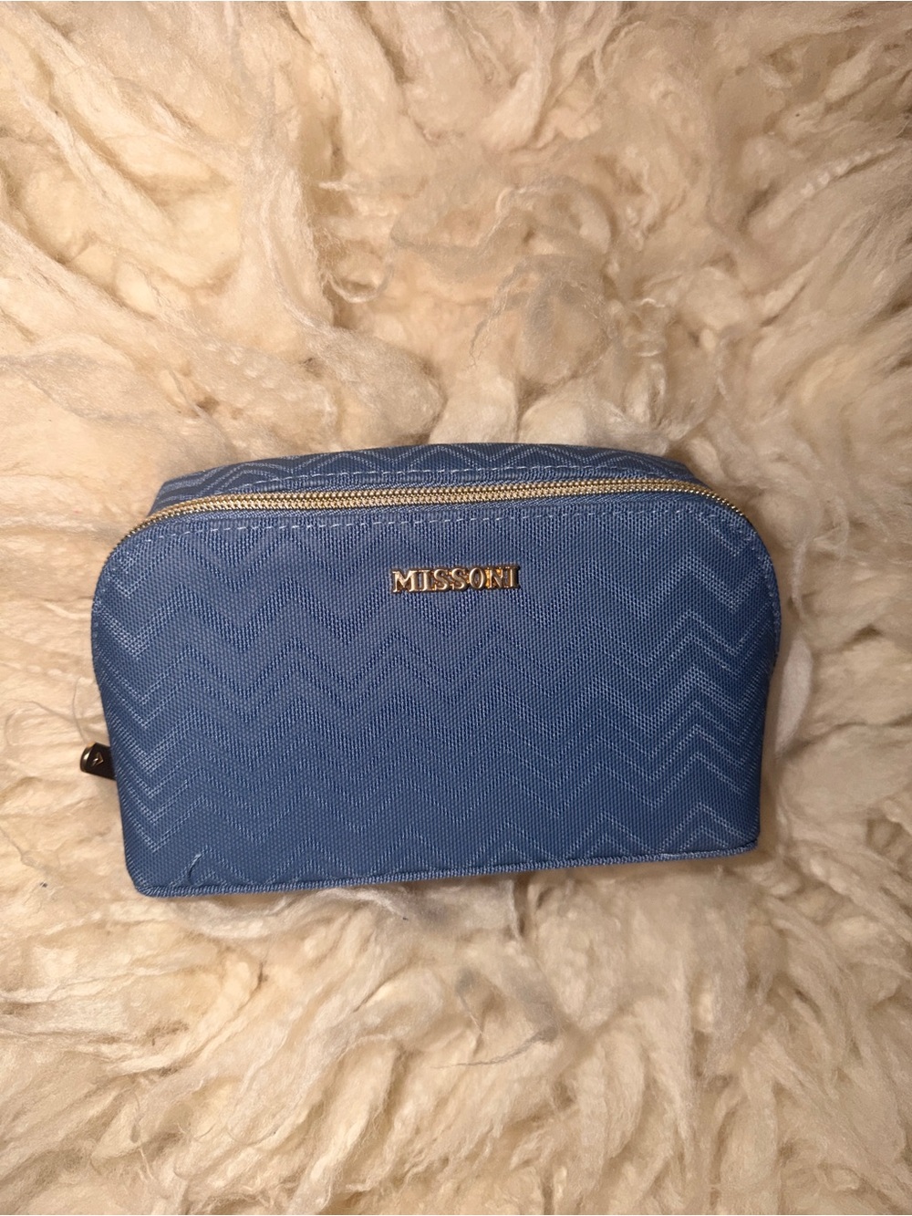 New Never Opened Missoni x Delta One Blue Zig Zag Canvas Cosmetic Pouch